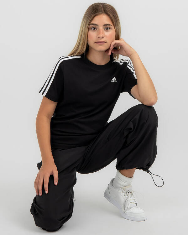 adidas Girls' Essential 3 Stripe BF T-Shirt for Womens