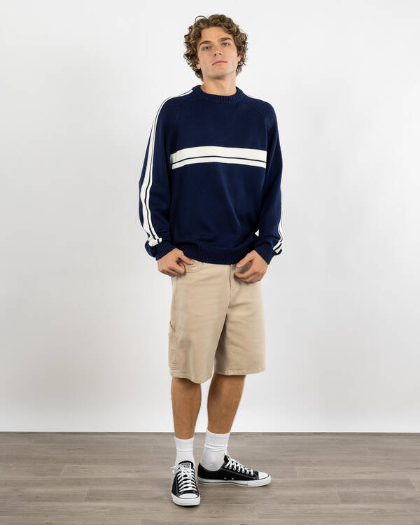 Rusty White Lines 2.0 Knitted Crew Jumper for Mens
