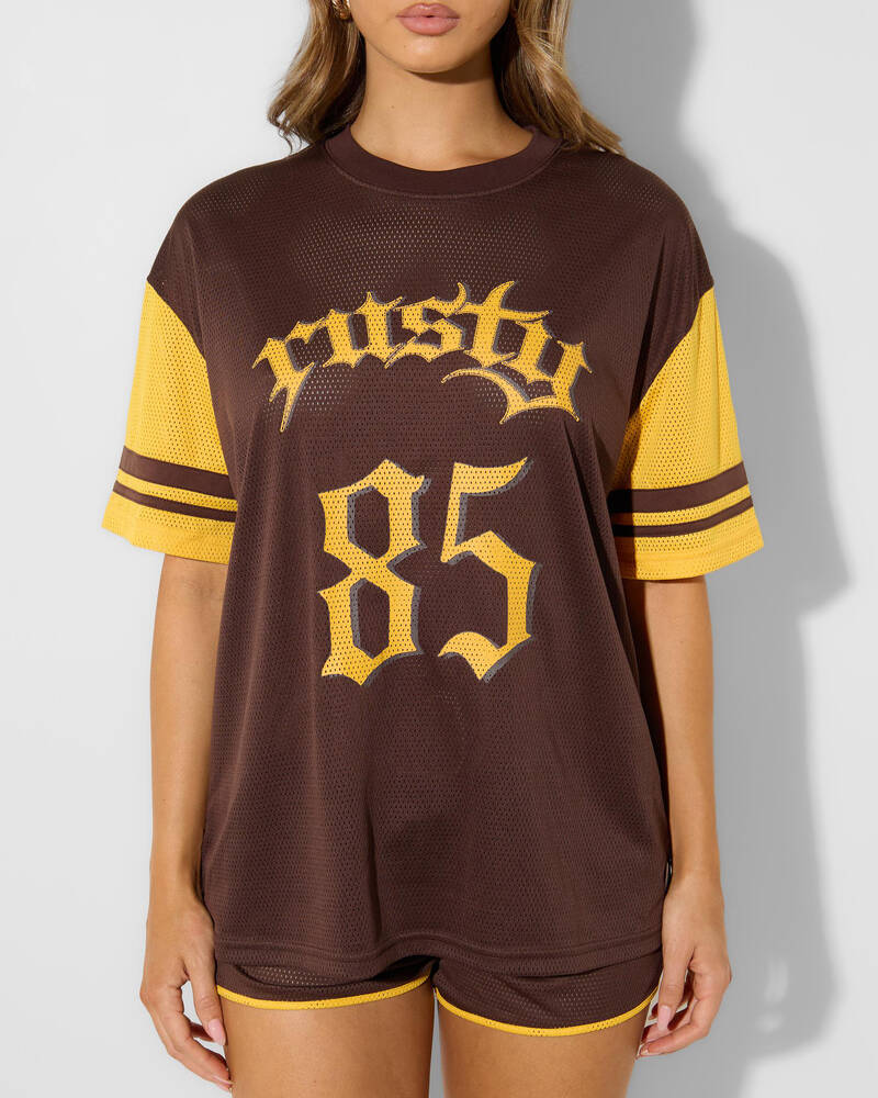 Rusty Rag Stripe Mesh Oversized T-Shirt for Womens