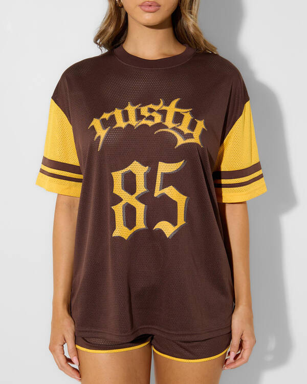 Rusty Rag Stripe Mesh Oversized T-Shirt for Womens