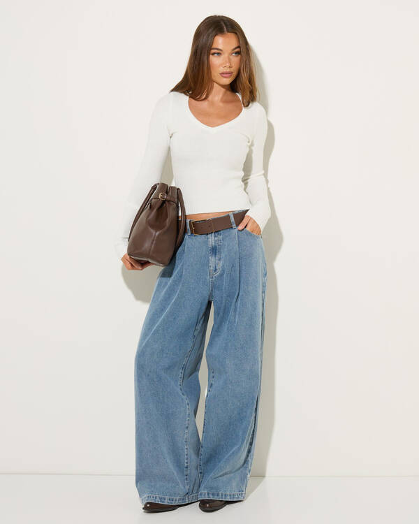 DESU Demi Pleated Wide Leg Jeans for Womens