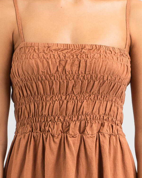 Rhythm Classic Shirred Midi Dress for Womens