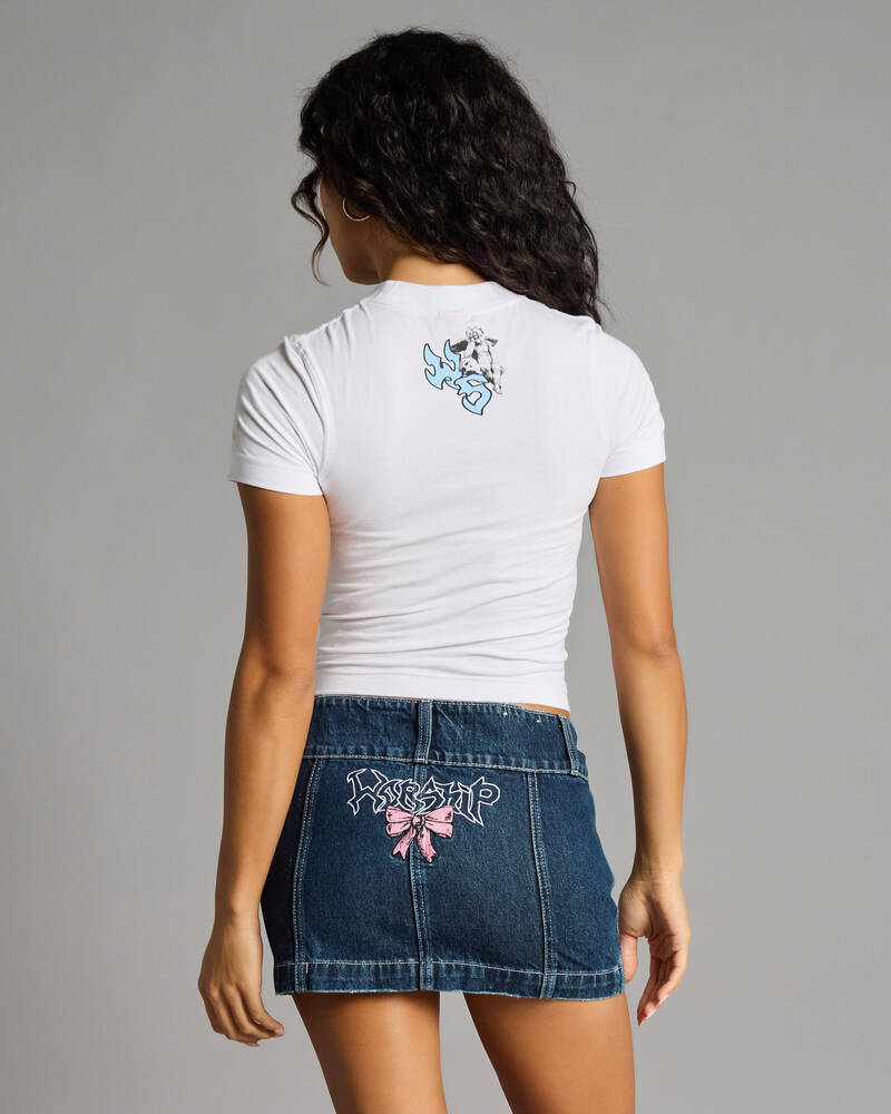Worship Supplies Cute But Psycho Micro Denim Skirt for Womens
