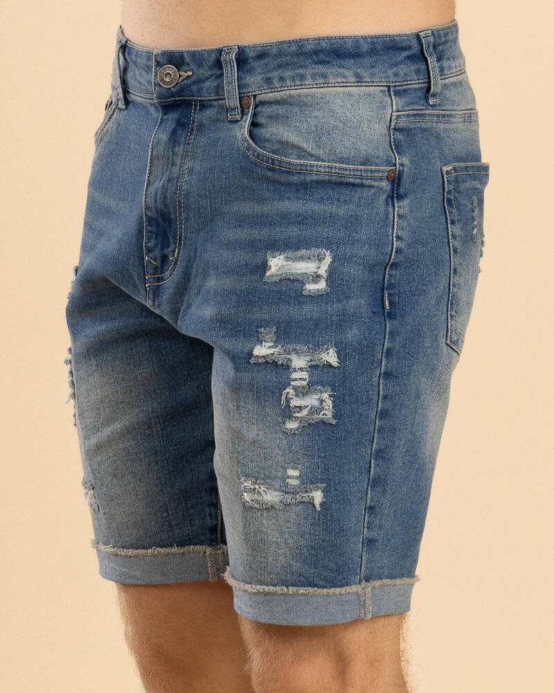 Lucid Torn Denim Walk Shorts for Mens