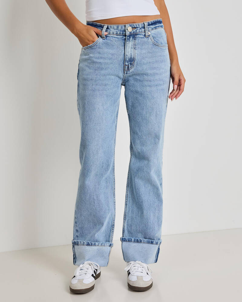 DESU Turn Up Wide Leg Jeans for Womens