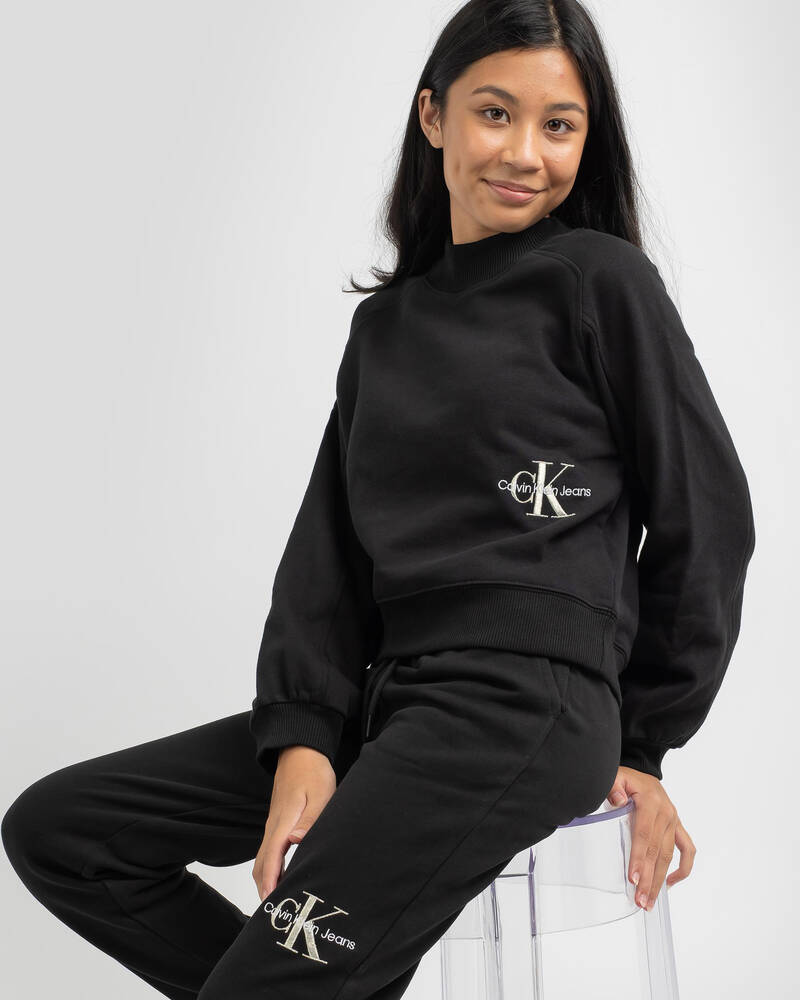 Calvin Klein Girls' Monogram Off Placed Sweatshirt for Womens