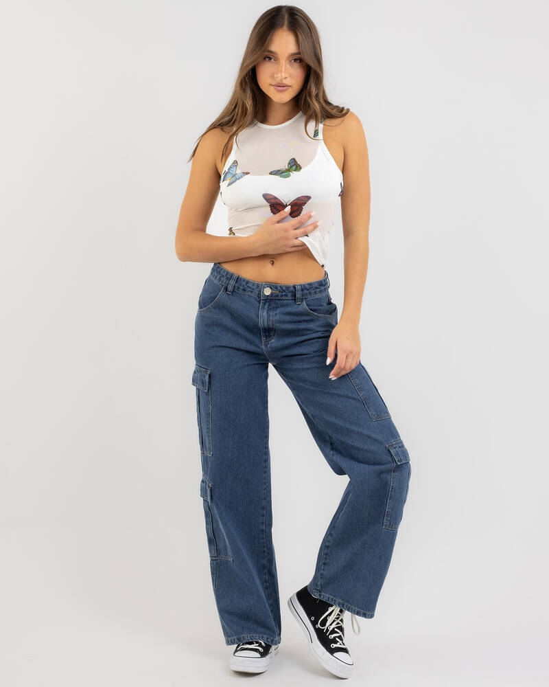Ava And Ever Noah Butterfly Mesh Tank Top for Womens