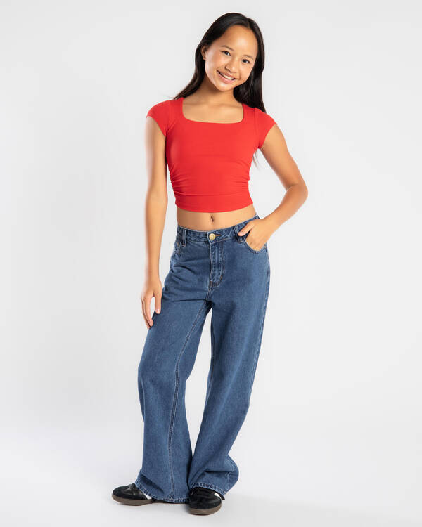 Ava And Ever Girls' Basic Ruched Side Tee for Womens