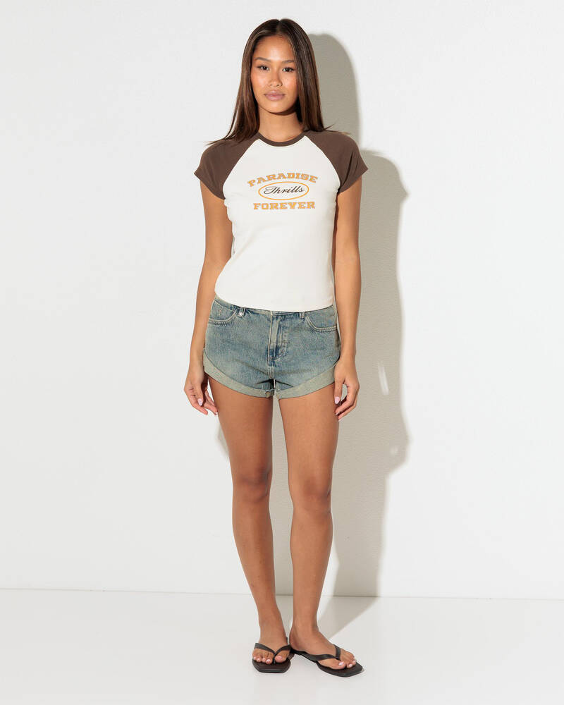 Thrills Last Stop Raglan Club Mini Tee for Womens