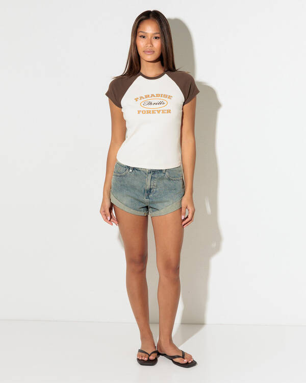 Thrills Last Stop Raglan Club Mini Tee for Womens