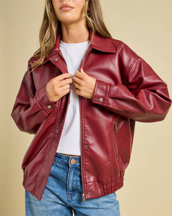 Ava And Ever Maverick Faux Leather Bomber Jacket for Womens