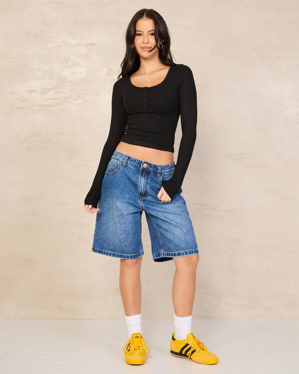 Ava And Ever Basic Fine Rib Henley Long Sleeve Top for Womens