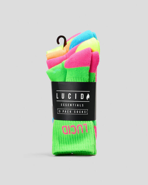 Lucid Boys' Fluro Crew Socks 5 Pack for Mens