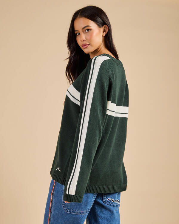 Rusty White Lines Crew Neck Knit Jumper for Womens