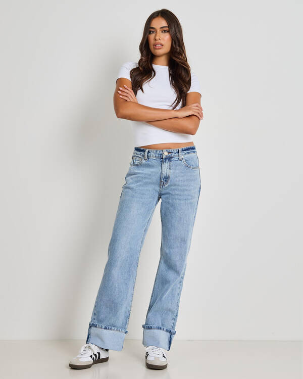 DESU Turn Up Wide Leg Jeans for Womens