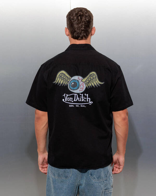 Von Dutch Flying Eye Button Up Short Sleeve Shirt for Mens