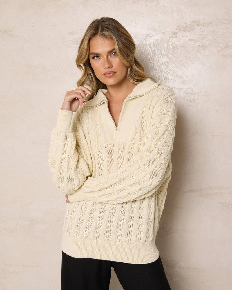 Mooloola Judy Half Zip Collared Cable Knit Jumper for Womens