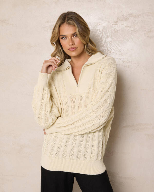 Mooloola Judy Half Zip Collared Cable Knit Jumper for Womens