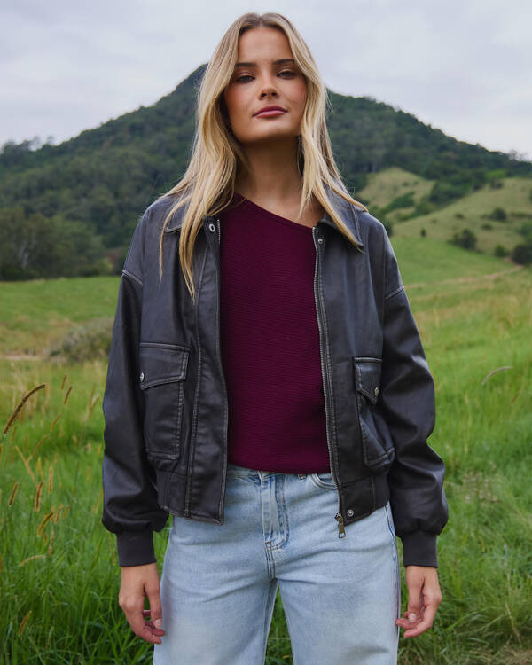 Ava And Ever Garage Faux Leather Bomber Jacket for Womens