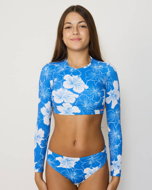Roxy Girls' Happy Hibiscus Crop Long Sleeve Rash Vest Set for Womens