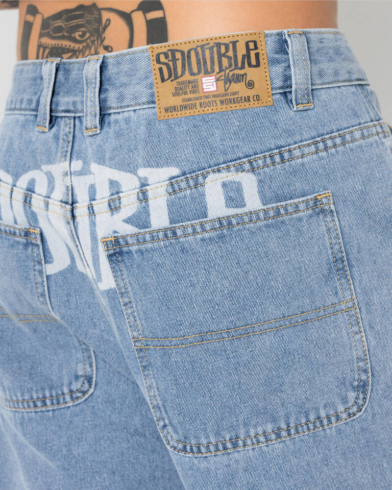 S-Double Print Denim Standard Shorts for Mens