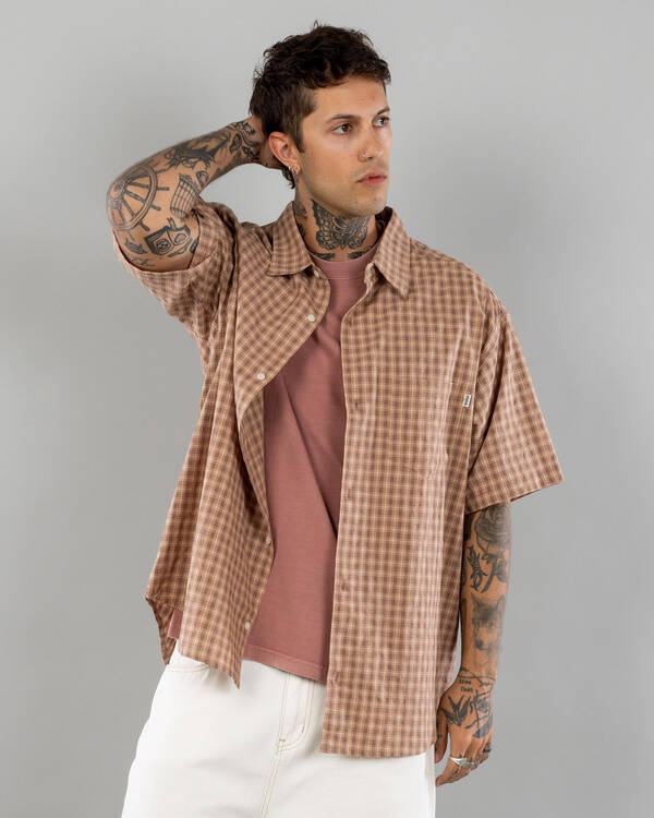 S-Double Block Plaid Short Sleeve Shirt for Mens