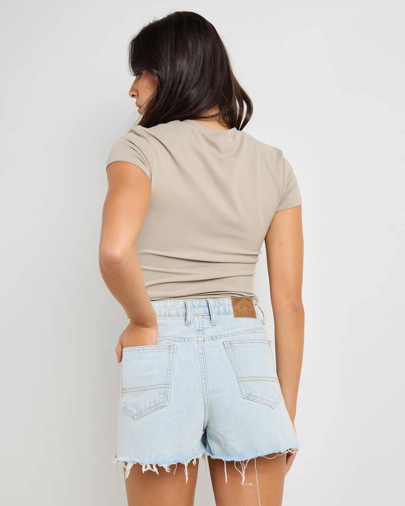 Rusty Penny Kick Flare Denim Shorts for Womens