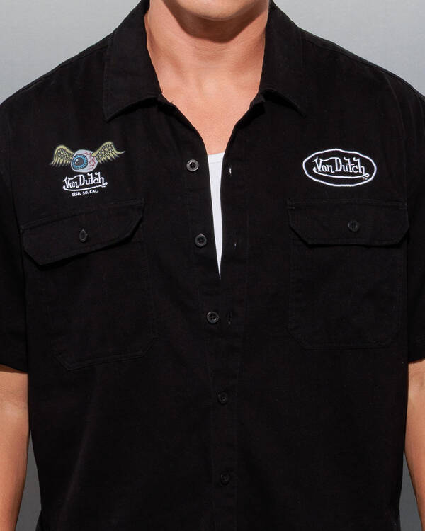 Von Dutch Flying Eye Button Up Short Sleeve Shirt for Mens