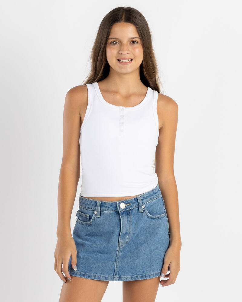 Ava And Ever Girls' Basic Fine Rib Henley Tank Top for Womens
