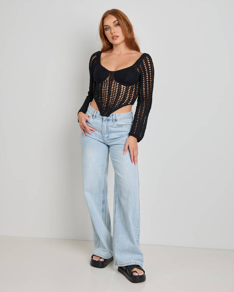 Ava And Ever Celine Crochet Corset Long Sleeve Top for Womens