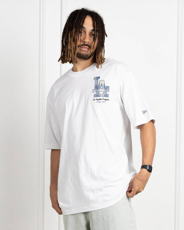 New Era LA Dodgers Denim & Plaid Oversized T-Shirt for Mens