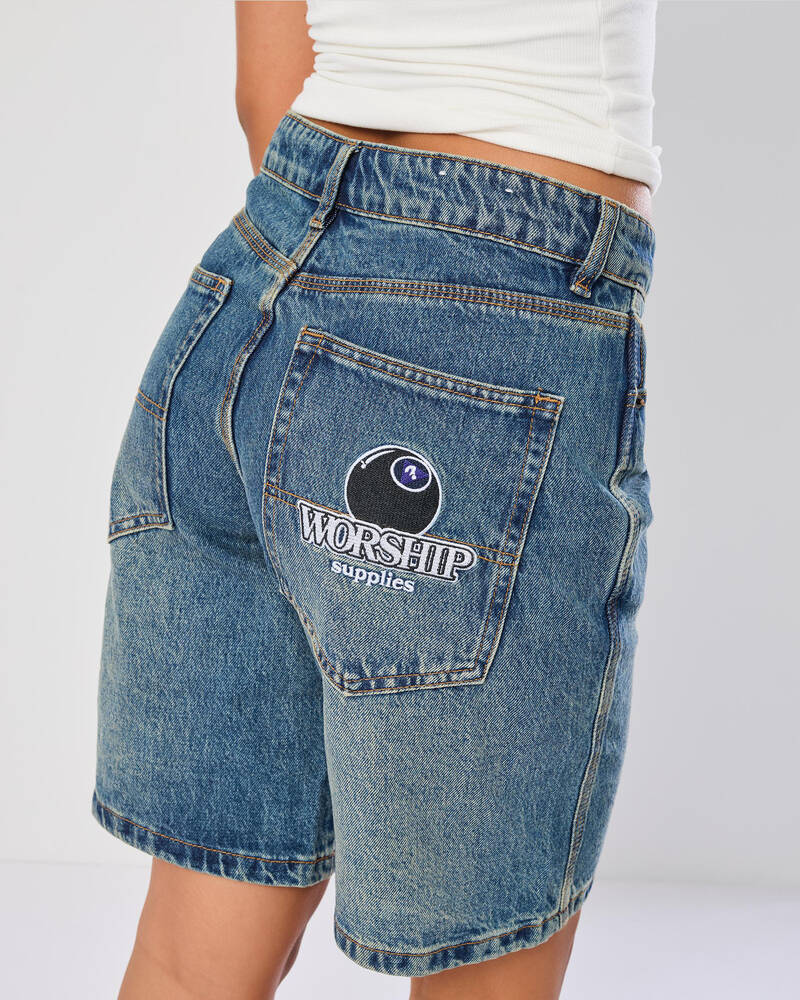 Worship Supplies Try Again Sloucher Denim Shorts for Womens
