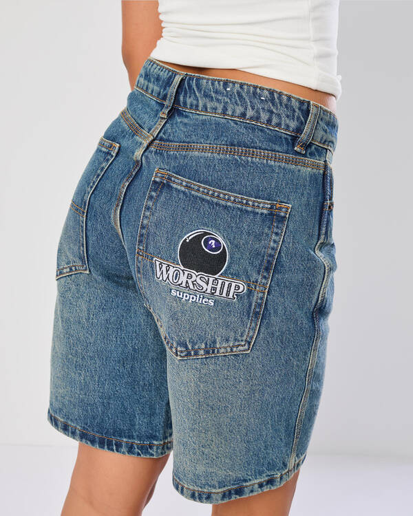 Worship Supplies Try Again Sloucher Denim Shorts for Womens
