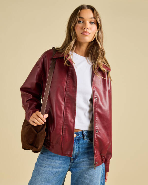 Ava And Ever Maverick Faux Leather Bomber Jacket for Womens