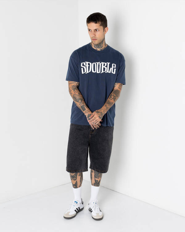 S-Double Embroidered Denim Shorts for Mens