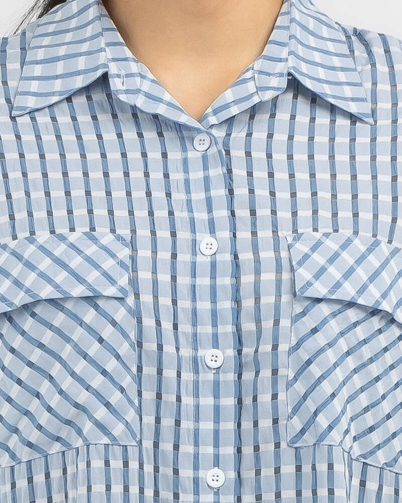 Mint Vanilla Polly Long Sleeve Check Top for Womens