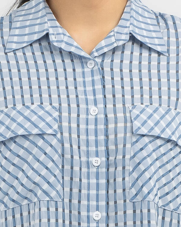 Mint Vanilla Polly Long Sleeve Check Top for Womens