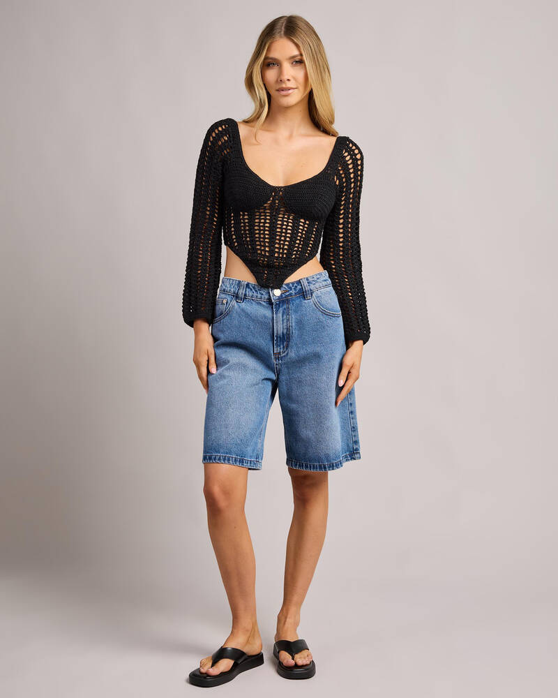 Ava And Ever Celine Crochet Corset Long Sleeve Top for Womens
