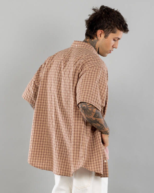 S-Double Block Plaid Short Sleeve Shirt for Mens