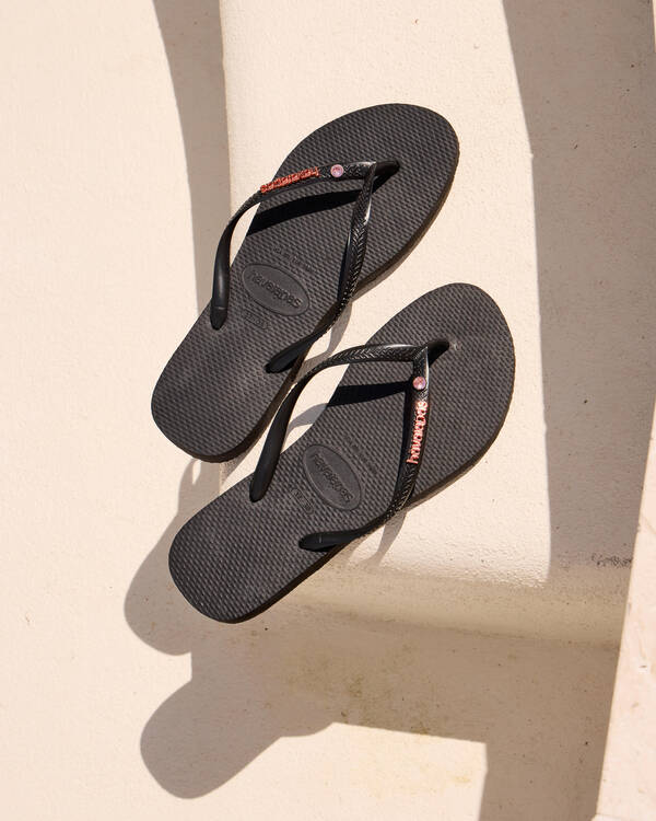 Havaianas Slim Metal Logo Crystal Thongs for Womens