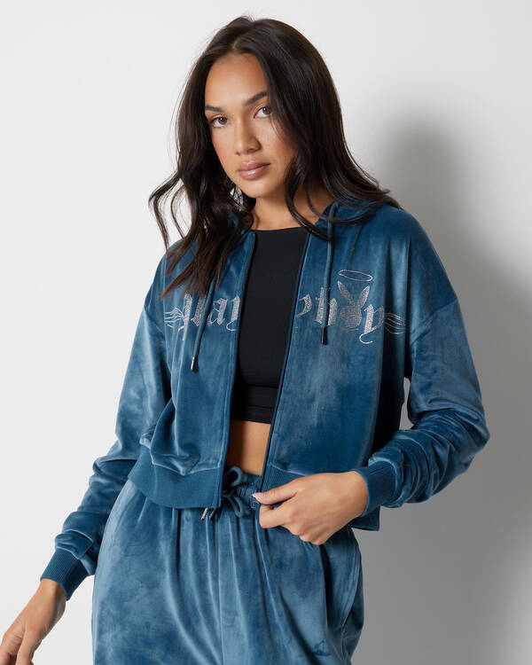 Playboy Bunny Angel Cropped Zip Hoodie for Womens