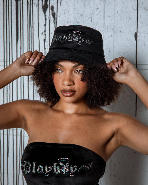 Playboy Bunny Angel Diamonte Bucket Hat for Womens