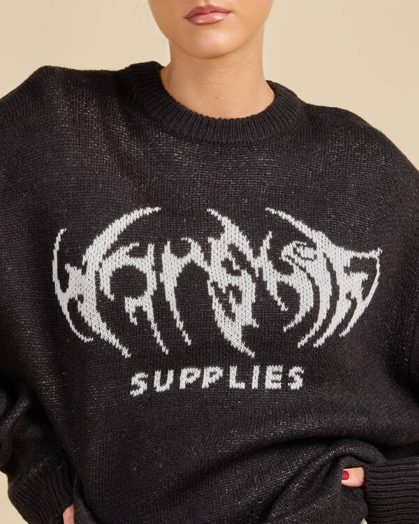 Worship Supplies Diablo Box Fit Crew Neck Knit Sweater for Womens