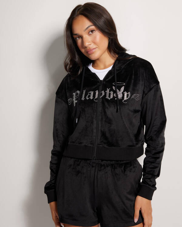 Playboy Bunny Angel Cropped Zip Hoodie for Womens