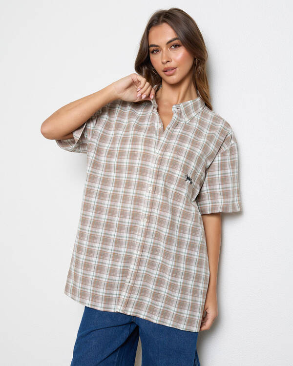 S-Double Blend Check Short Sleeve Shirt for Womens