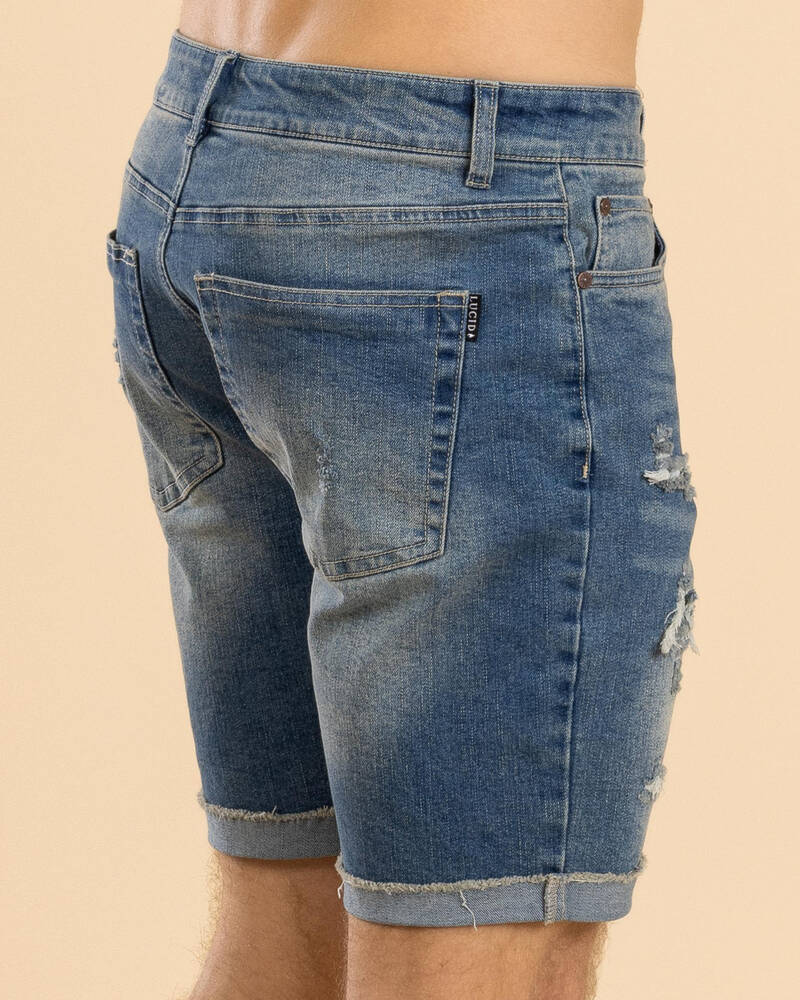 Lucid Torn Denim Walk Shorts for Mens
