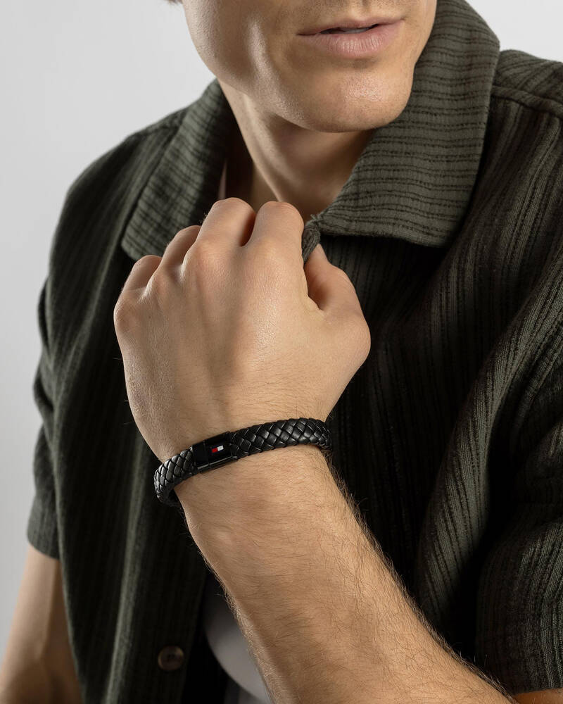 Tommy Hilfiger Stealth Flag Logo Leather Bracelet for Mens