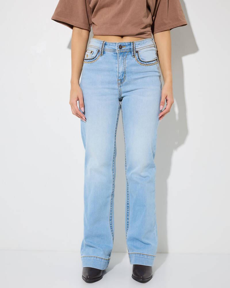 Ringers Western Indi Rodei Saddle Stitch High Rise Wide Bootleg Jeans for Womens