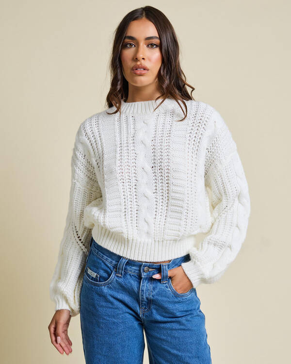 Rusty Folktale Crop Chunky Knit Sweater for Womens