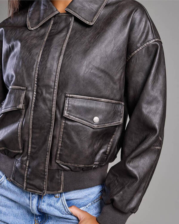 Ava And Ever Garage Faux Leather Bomber Jacket for Womens